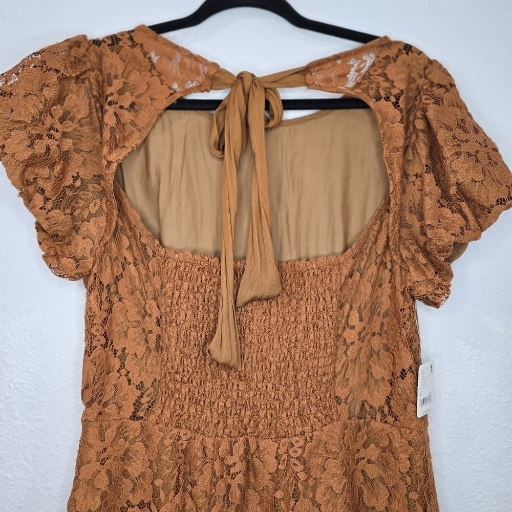 Free People Hailee Lace Mini Dress  Romantic Party Puff Sleeve Open Back Size L - Picture 10 of 16